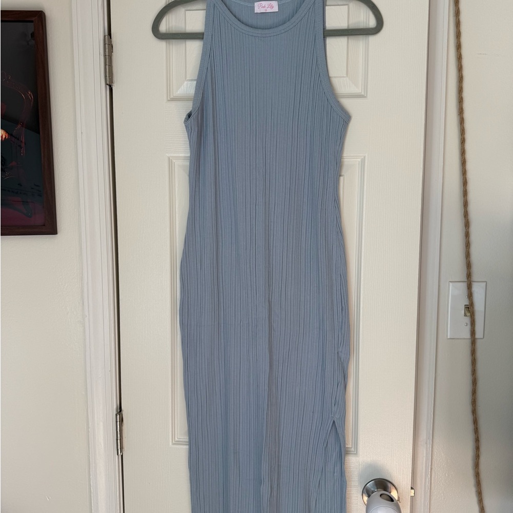 Pink Lily Ribbed Gray Midi Dress